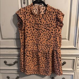 Leopard Print Ruffle Sleeve Top